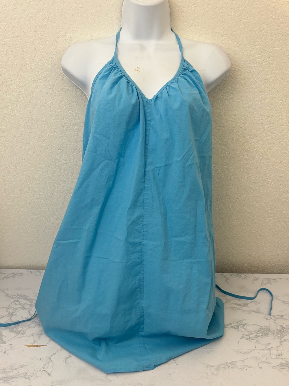 H&M Linen Sleeveless Tie Dress Size Small Blue Strappy Short V Neck NWOT